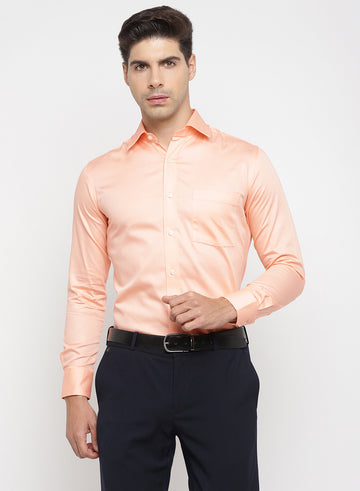 Peach Cotton Solid Formal Shirt