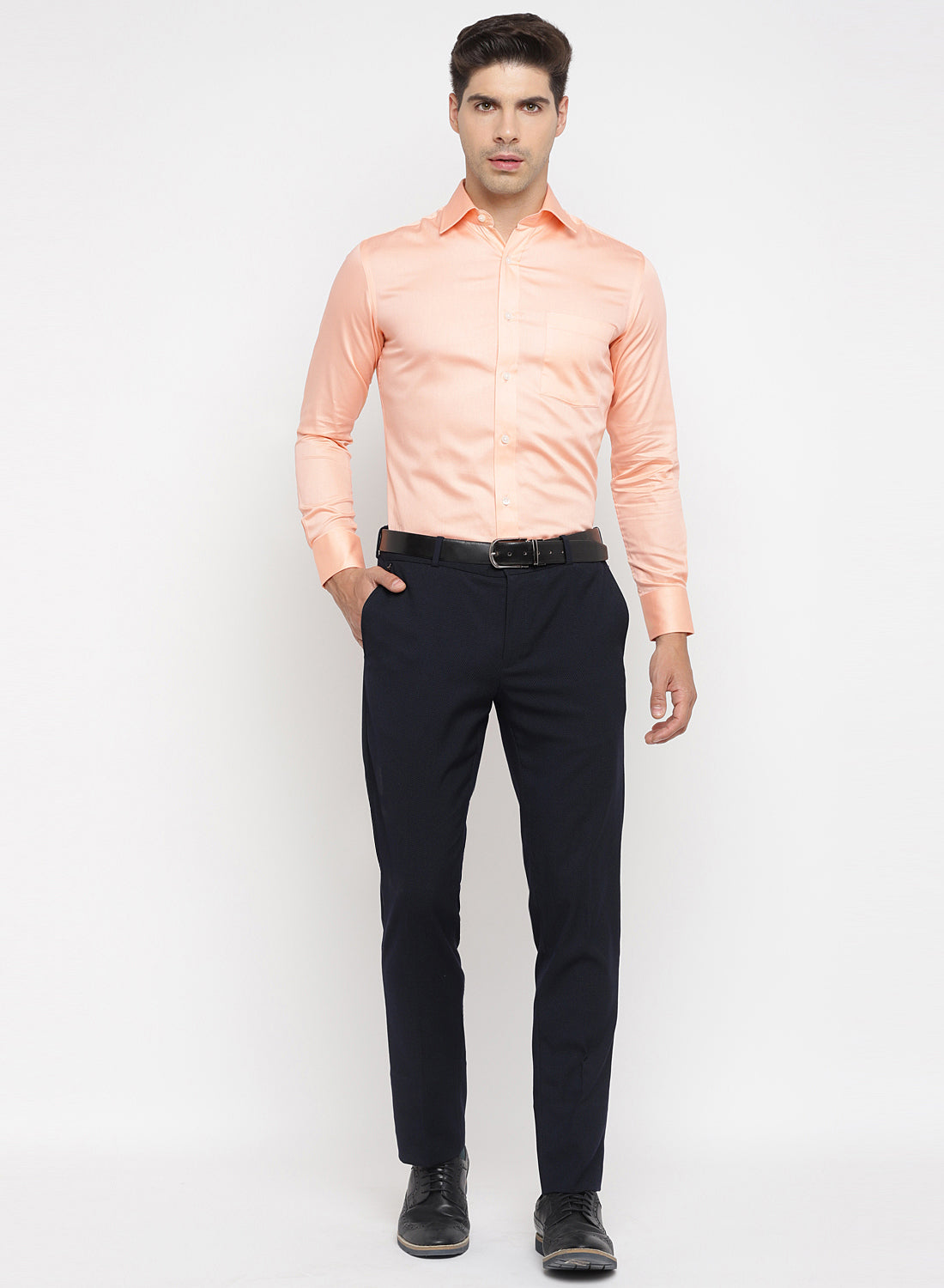 Peach Cotton Solid Formal Shirt