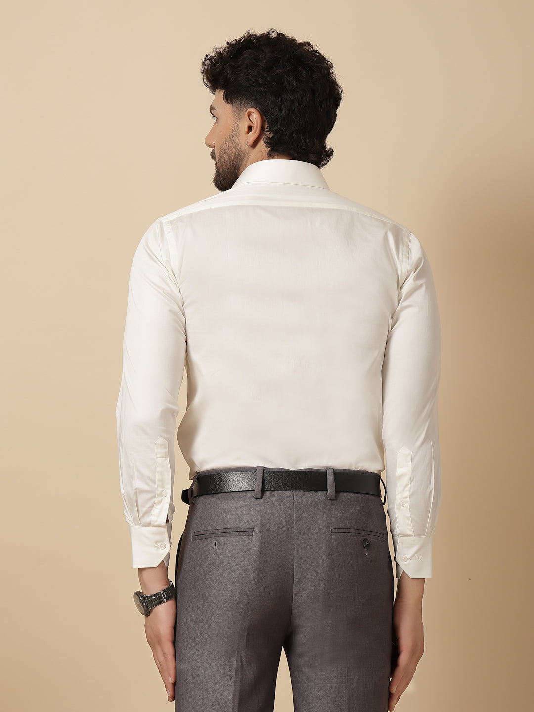 Cream Cotton Satin Formal Shirt