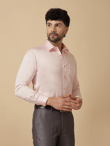 Pink Cotton Satin Formal Shirt
