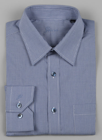 Dark Blue Cotton Check Formal Shirt