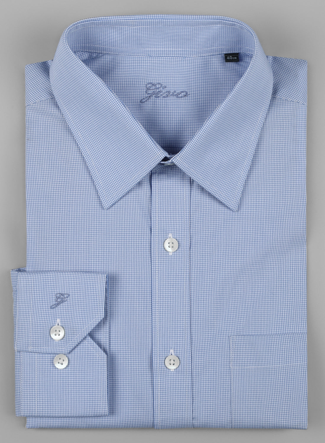 Light Blue Cotton Check Formal Shirt