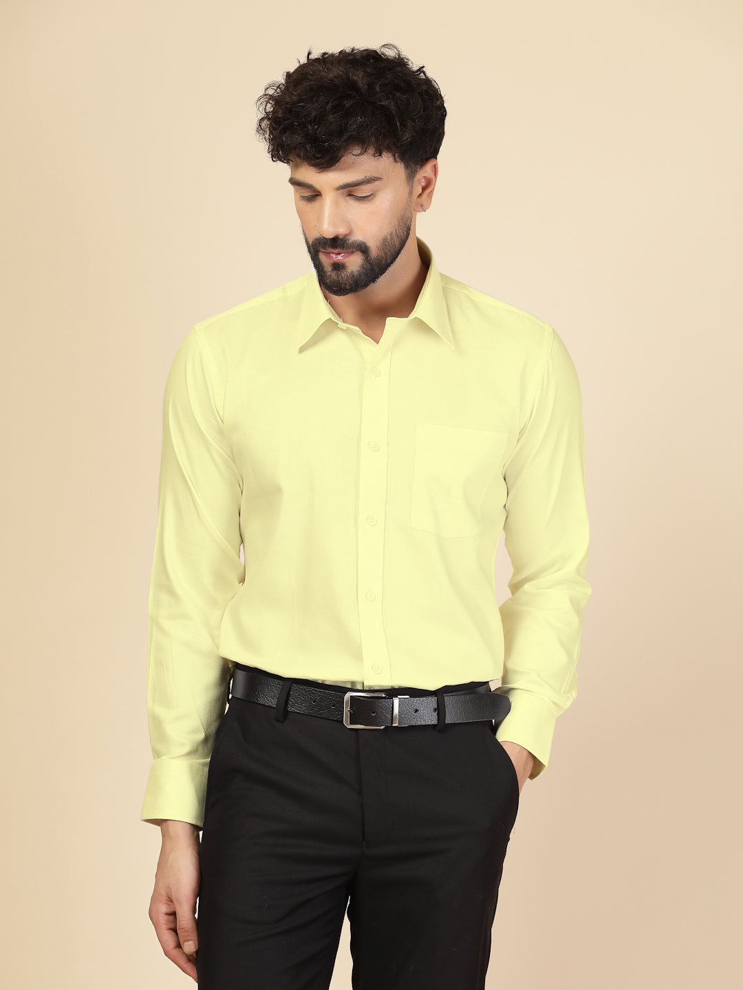 Light Yellow 100% Cotton Structured Shirt