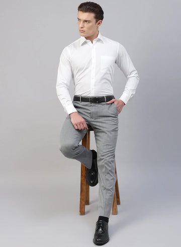 White Cotton Self Stripe Full Sleeve Shirt