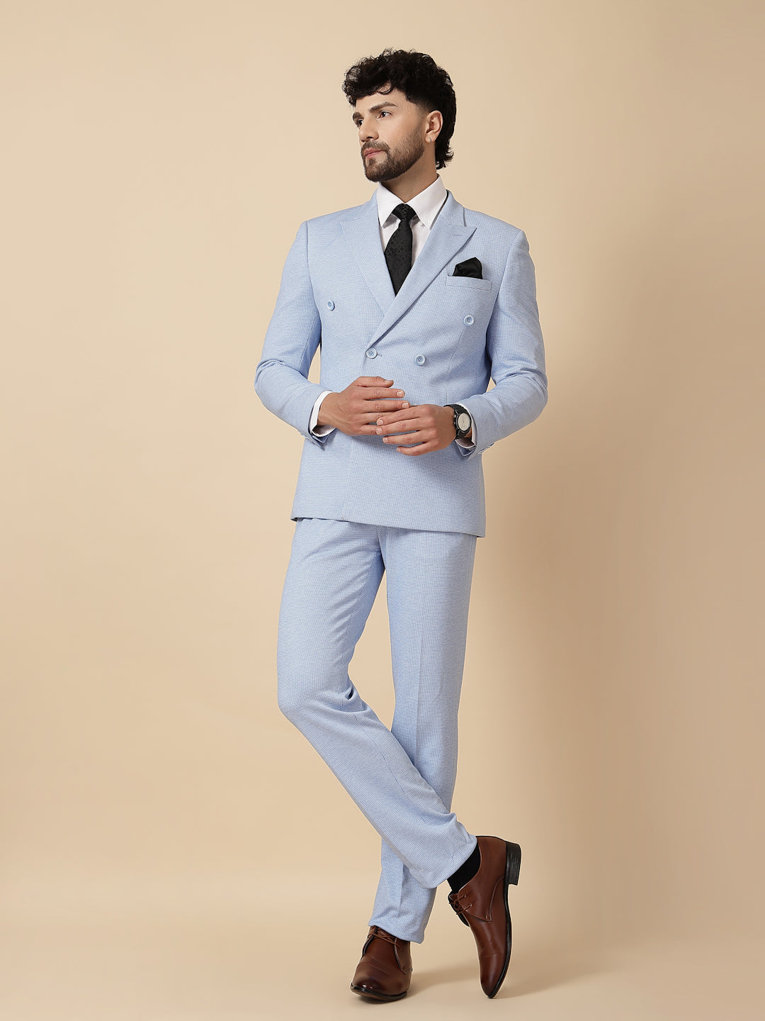 Light Blue Uncrushable Double Breasted Suit