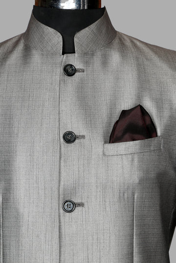 Grey Solid Bandhgala Suit