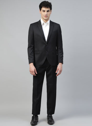 Black Polywool Solid 2pcs Formal Suit