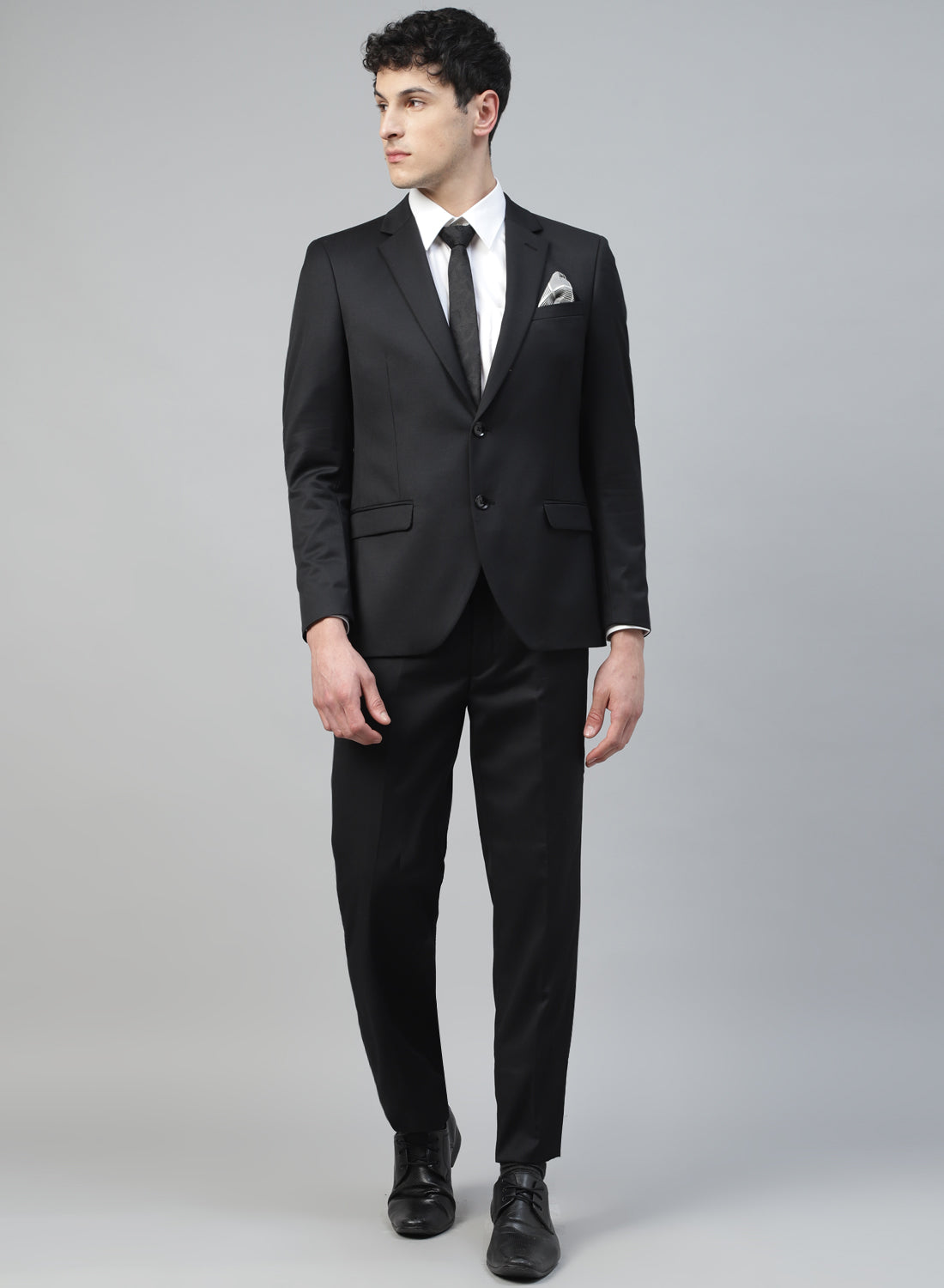 Black Polywool Solid 2pcs Formal Suit