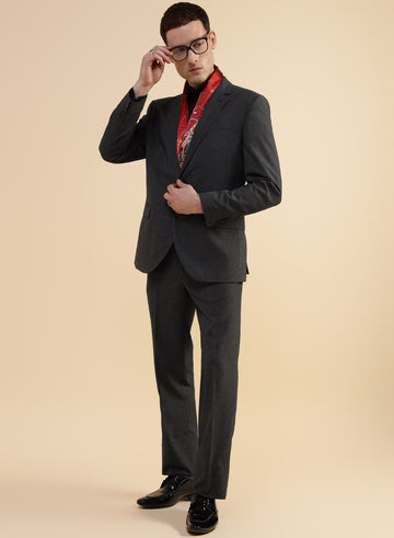 Dark Grey Solid Crease Resistant 2pcs Suit