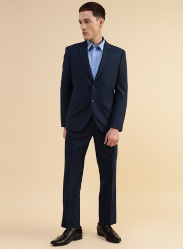 Blue Solid Crease Resistant 2pcs Suit