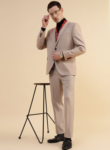Beige Solid Crease Resistant 2pcs Suit