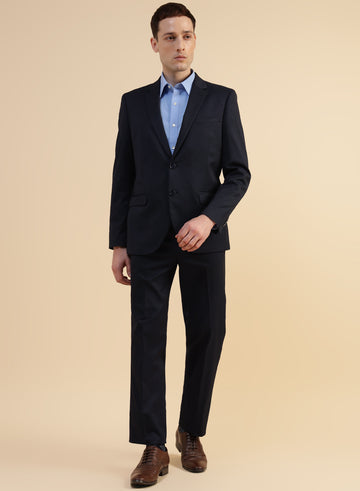 Blue Solid Crease Resistant 2pcs Suit