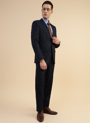 Blue Solid Crease Resistant 2pcs Suit