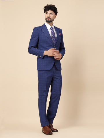 Blue Solid Crease Resistant 2pcs Suit