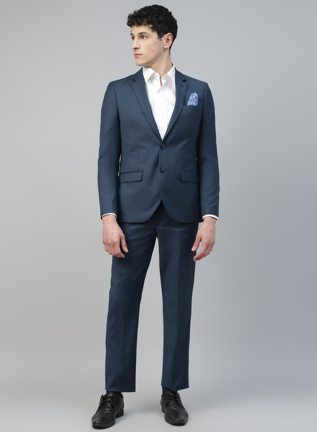 Blue Polywool Solid 2pcs Formal Suit