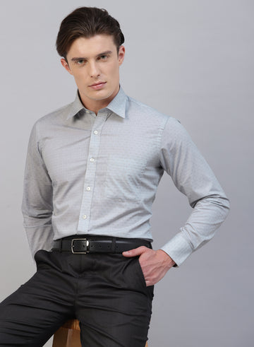 Grey Cotton Structured Full Sleeve Shirt