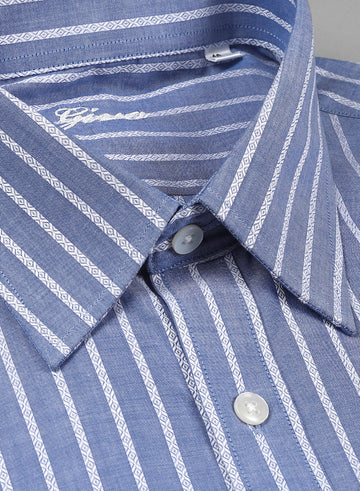 Blue Cotton Structured Casual Shirt