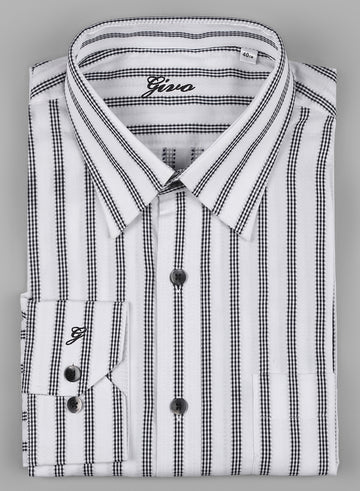 White & Black Cotton Stripe Printed Shirt