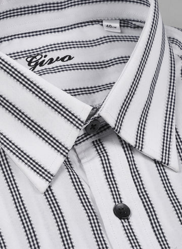White & Black Cotton Stripe Printed Shirt