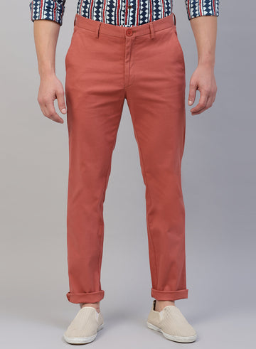 Brick Red Cotton Stretch Casual Trouser