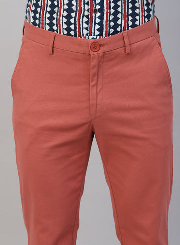 Brick Red Cotton Stretch Casual Trouser