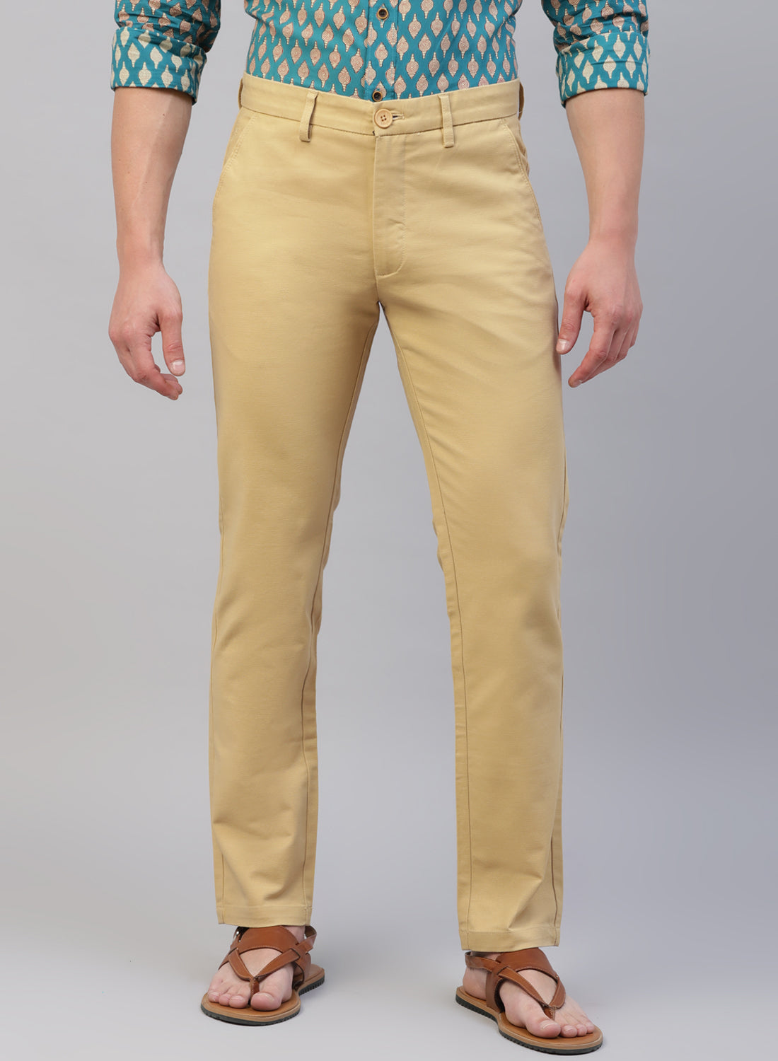 Mustard Cotton Stretch Casual Trouser