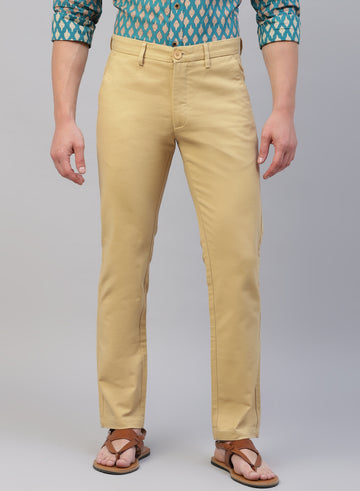 Mustard Cotton Stretch Casual Trouser