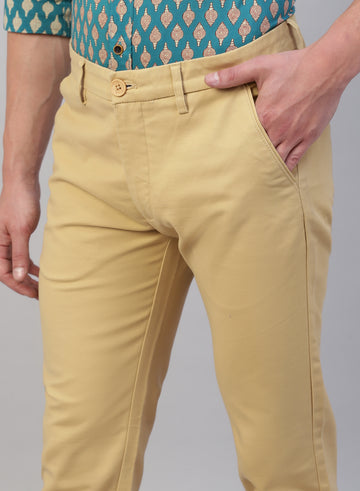 Mustard Cotton Stretch Casual Trouser