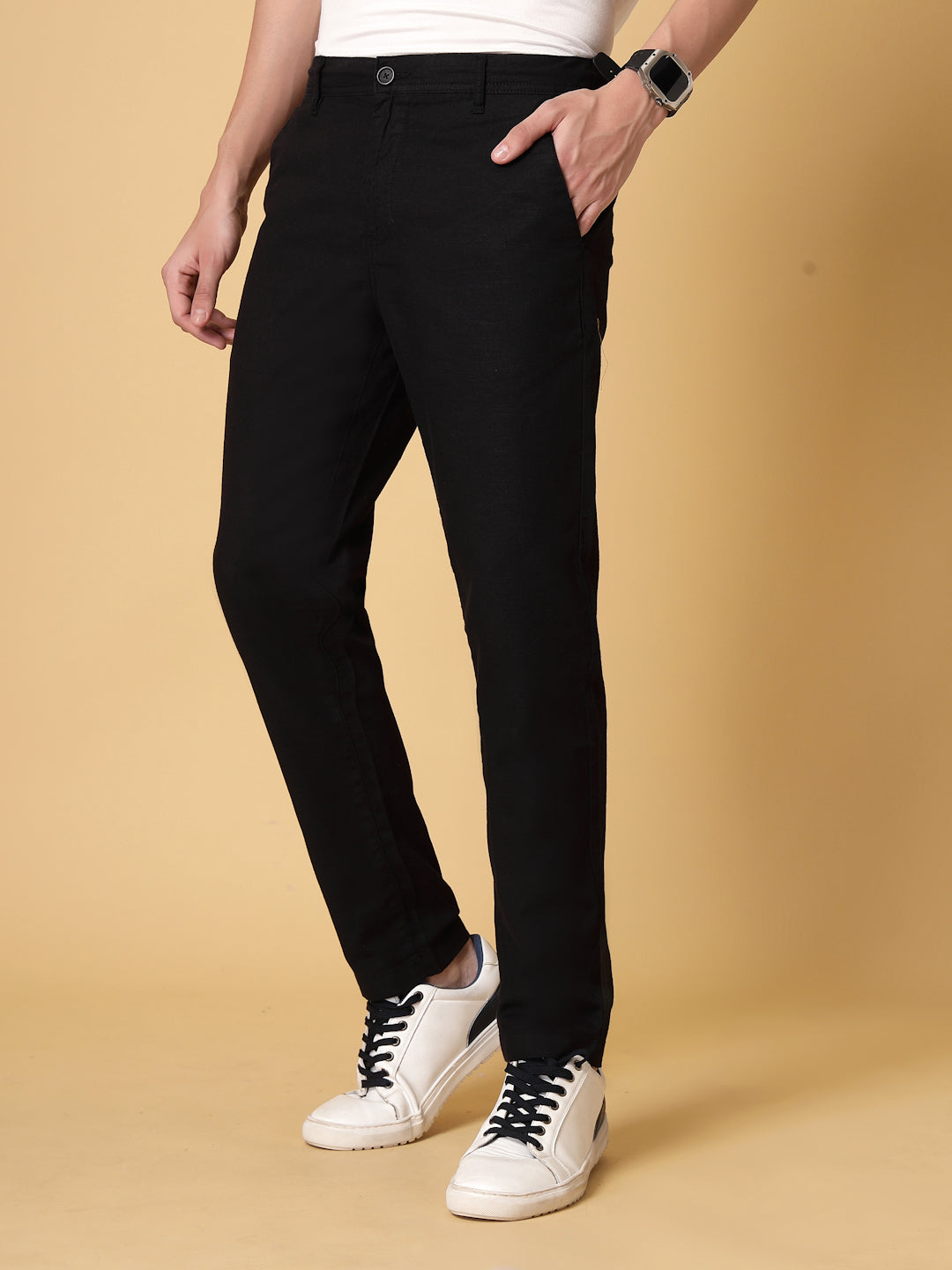 Black Linen Slub Trouser