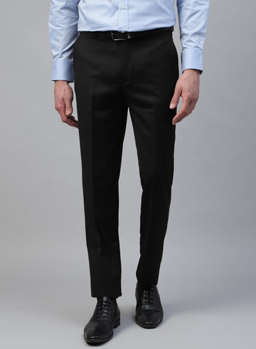 Black Polywool Solid Formal Trouser