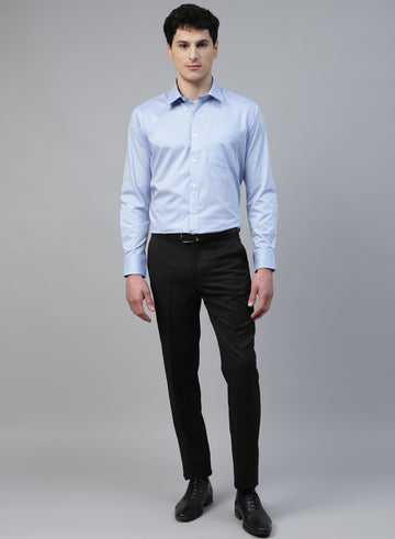 Black Polywool Solid Formal Trouser