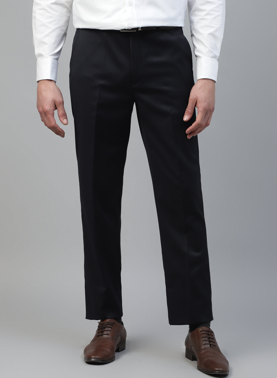 Navy Blue Polywool Solid Formal Trouser