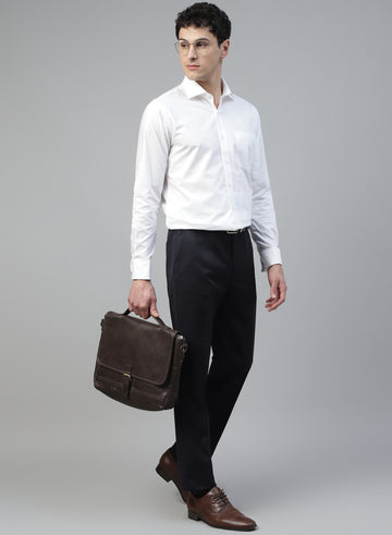 Navy Blue Polywool Solid Formal Trouser