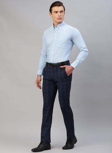 Regular fit (5018H) - Navy Blue Uncrushable Check Trouser