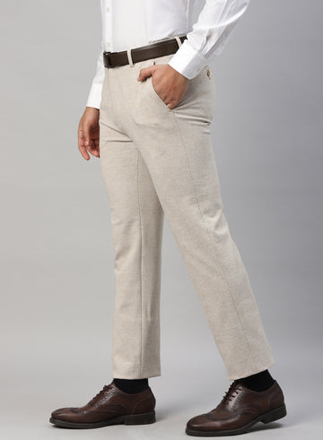 Beige Knit Uncrushable Check Fashion Trouser