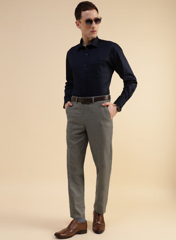 Beige Check Smart Trouser