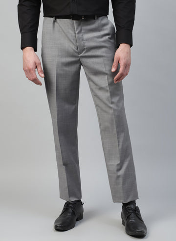 Grey Polywool Solid Formal Trouser