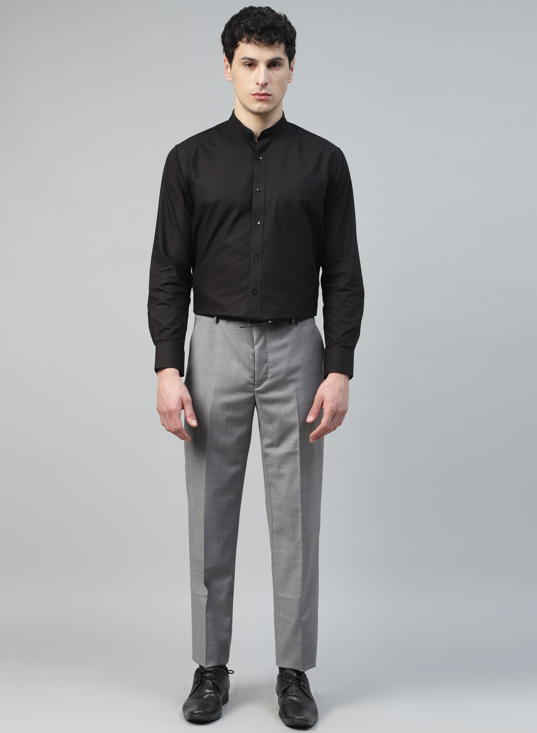 Grey Polywool Solid Formal Trouser