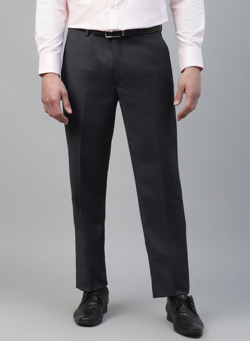 Charcoal Polywool Solid Formal Trouser