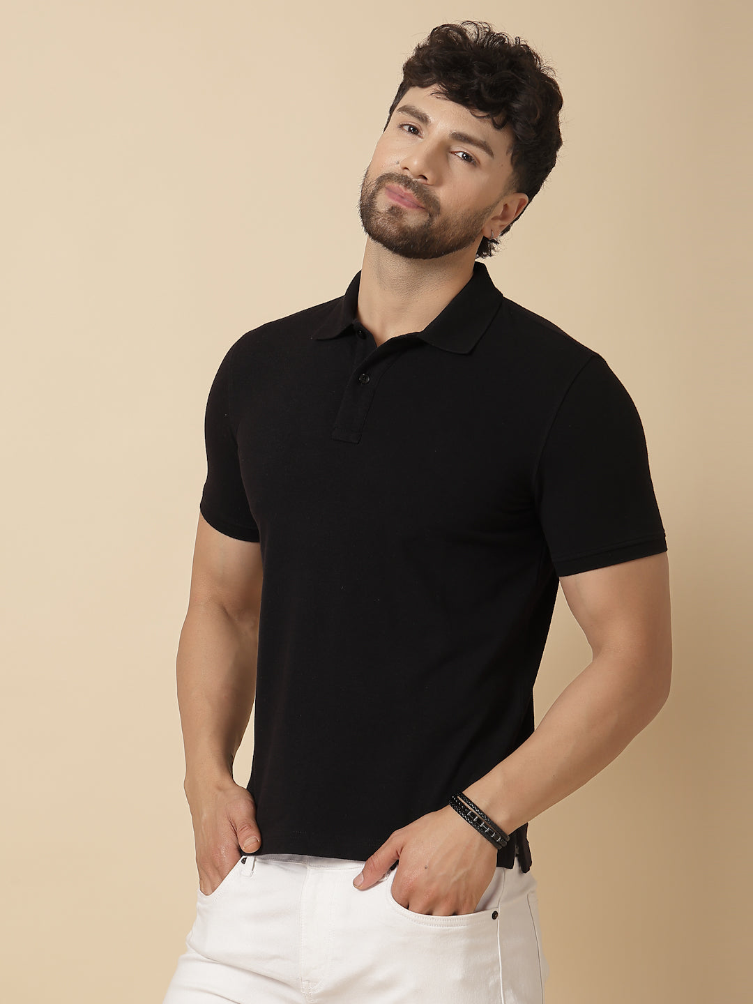 Black 100% Cotton Pique Polo T-shirt