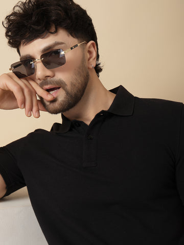 Black 100% Cotton Pique Polo T-shirt
