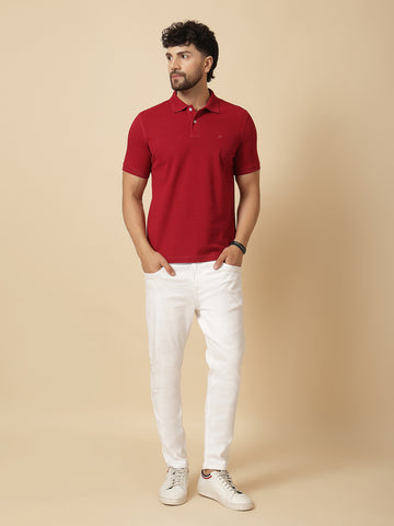 Maroon 100% Cotton Pique Polo T-shirt