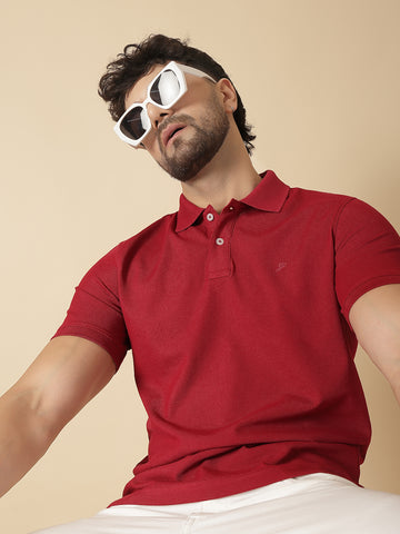 Maroon 100% Cotton Pique Polo T-shirt