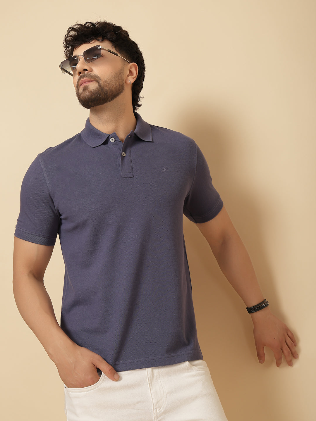 Blue 100% Cotton Pique Polo T-shirt