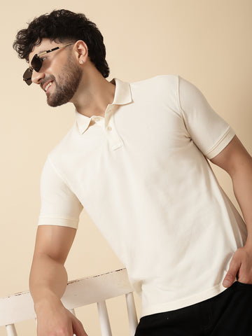 Off White 100% Cotton Pique Polo T-shirt
