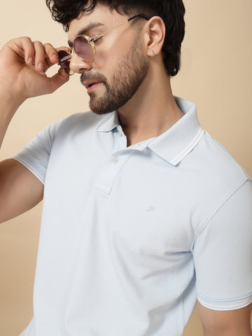 Sky Blue 100% Cotton Pique Polo T-shirt