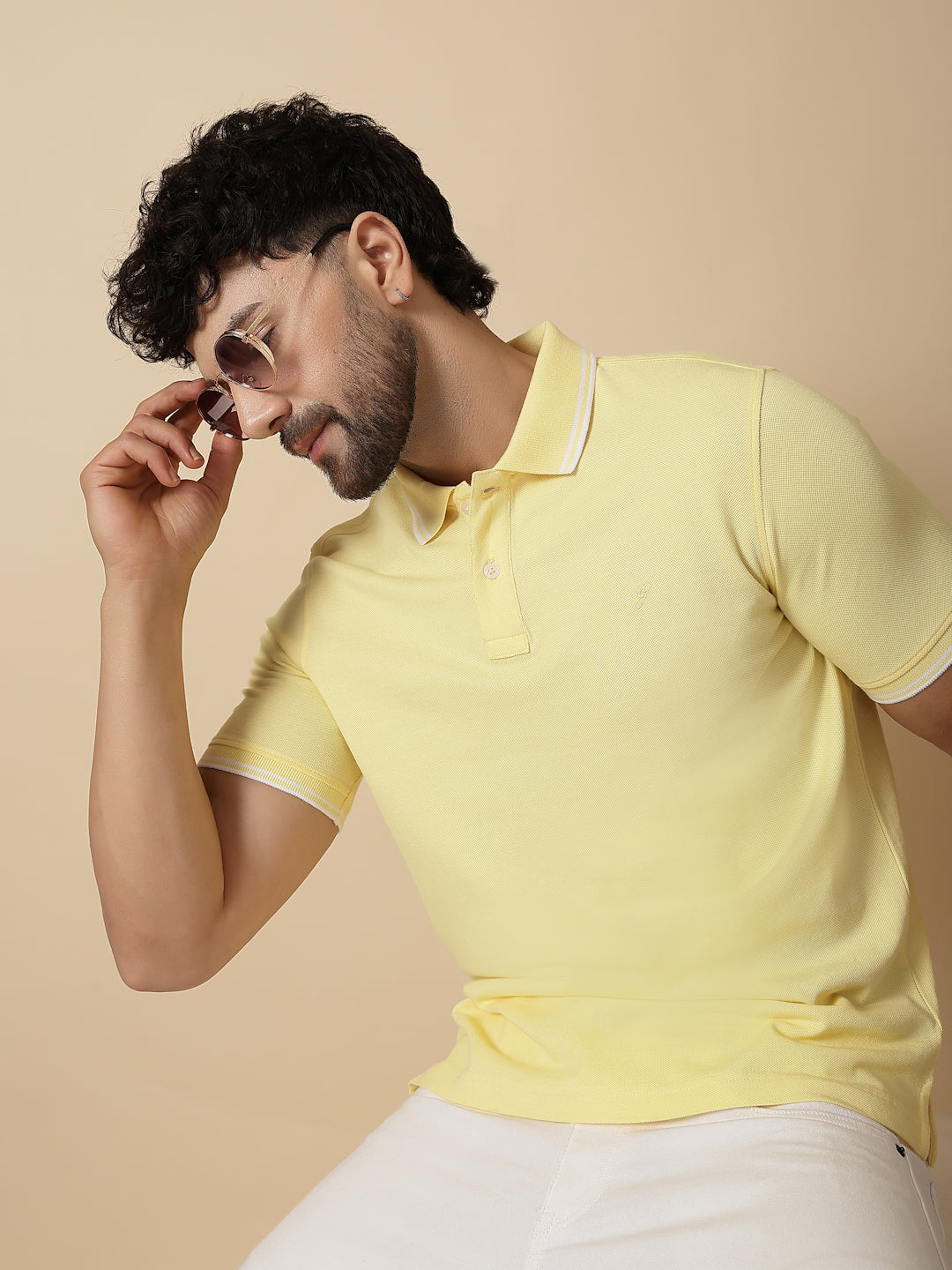 Yellow 100% Cotton Pique Polo T-shirt