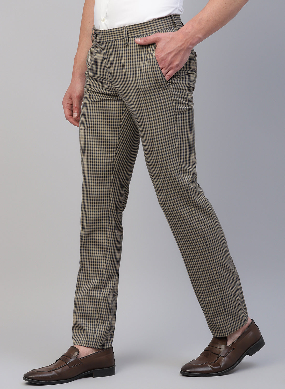 Beige Check Trouser