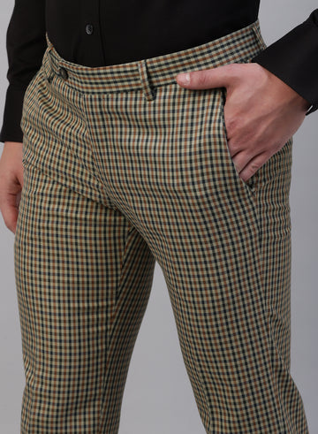 Beige & Blue Check Formal Trouser