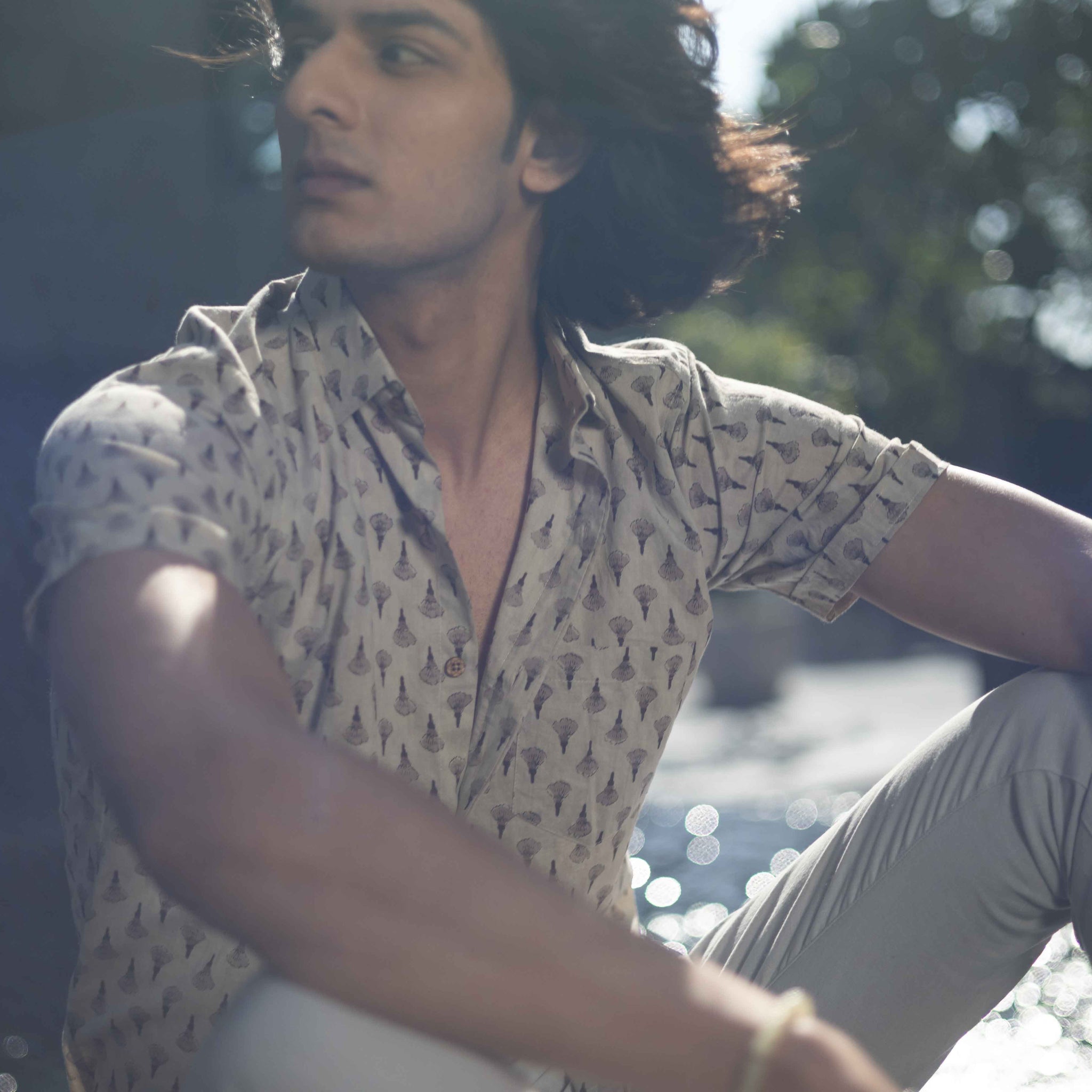 Beige 100% Cotton Printed Shirt